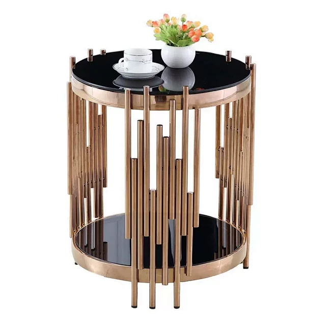 Luxury Modern Stainless Steel Marble Tempered Glass End Table Black Side Table Living Room Furniture