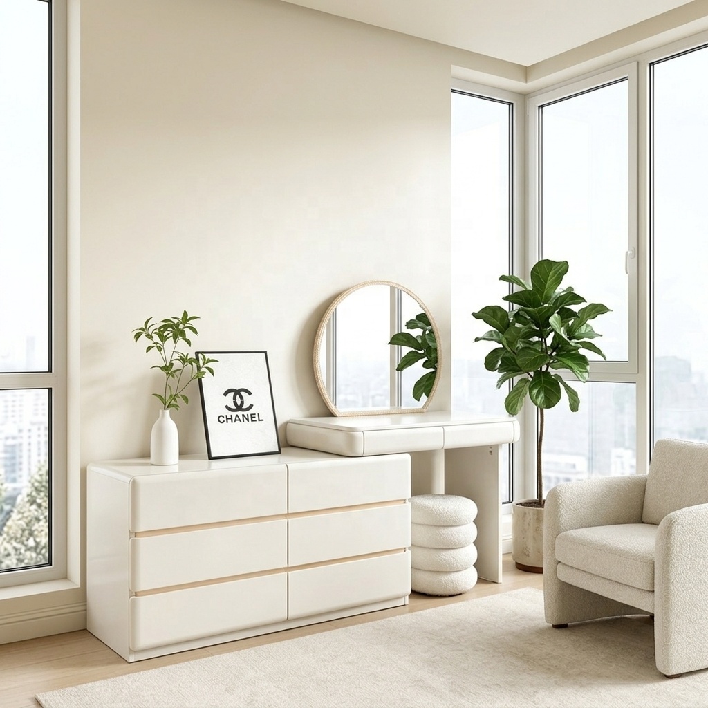 Modern Wood Dressing Table with Lighted Mirror and Storage for Bathroom Use Customizable Sizes