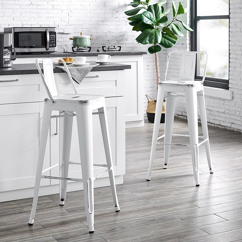 Counter Height Stackable Stools 65/75cm Industrial Metal Bar Dining Chair Stools with Backrest
