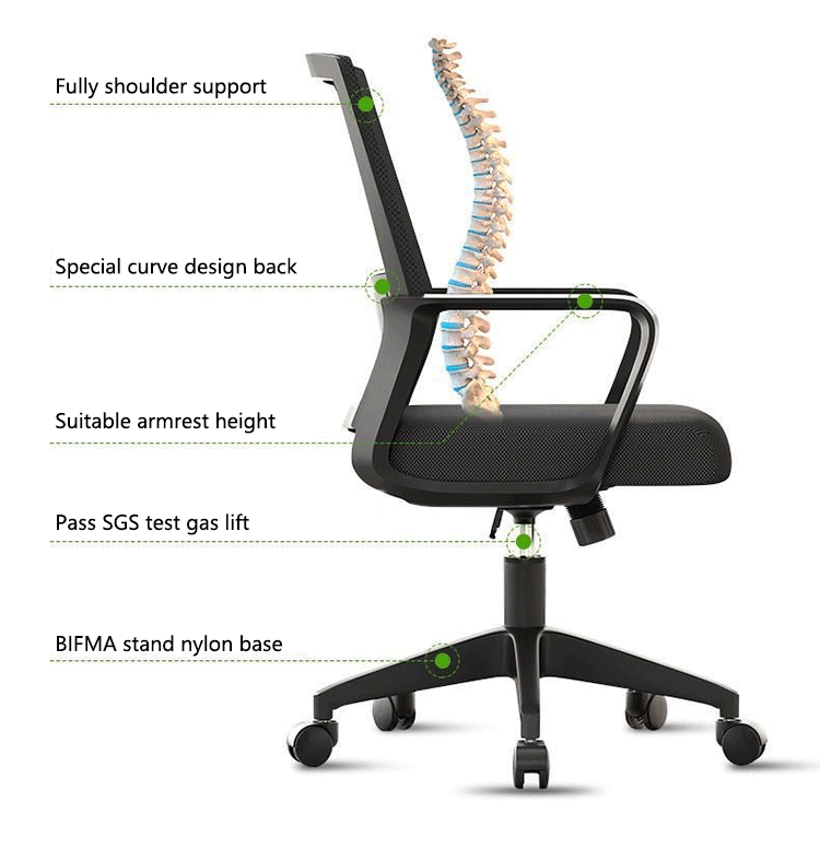 Vantervi Modern Comfortable Swivel Mid Mesh Back Fabric Seat Adjustable Height Task Computer Ergonomic Office Chair Lumbar