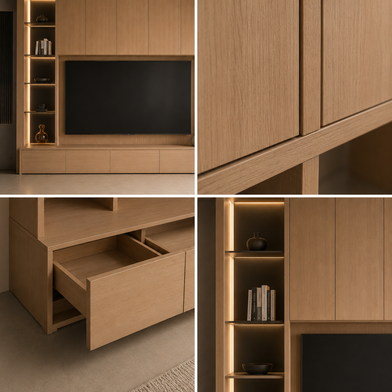 Luxury Walnut TV Cabinet Modern Luxury | Italian Style TV Console Wall Mounted | Solid Wood Media Wall Unit with Drawers