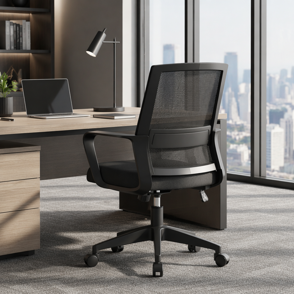 Vantervi Modern Comfortable Swivel Mid Mesh Back Fabric Seat Adjustable Height Task Computer Ergonomic Office Chair Lumbar