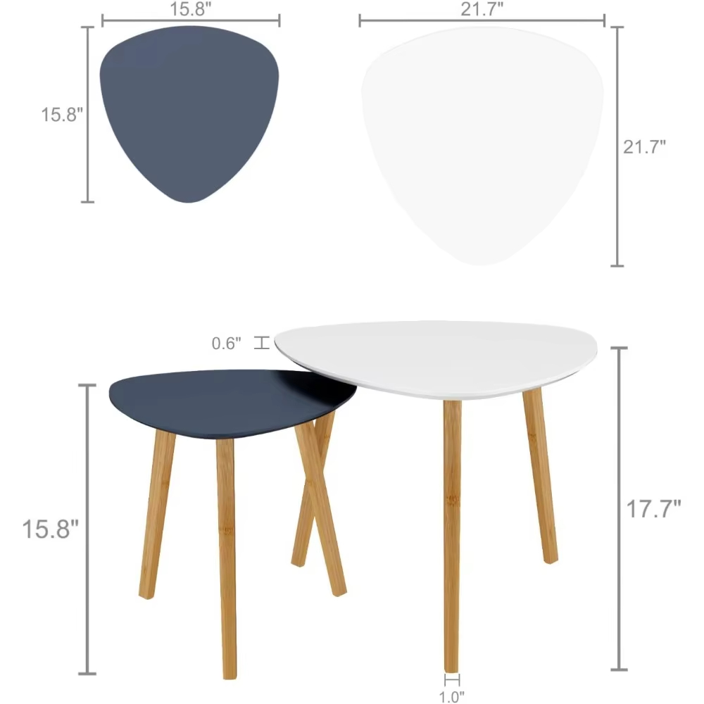 Set 2 Modern Minimalist Bamboo Nesting Coffee Table Side Table End Table Durable Lacquer Finish for Living Room Home Furniture