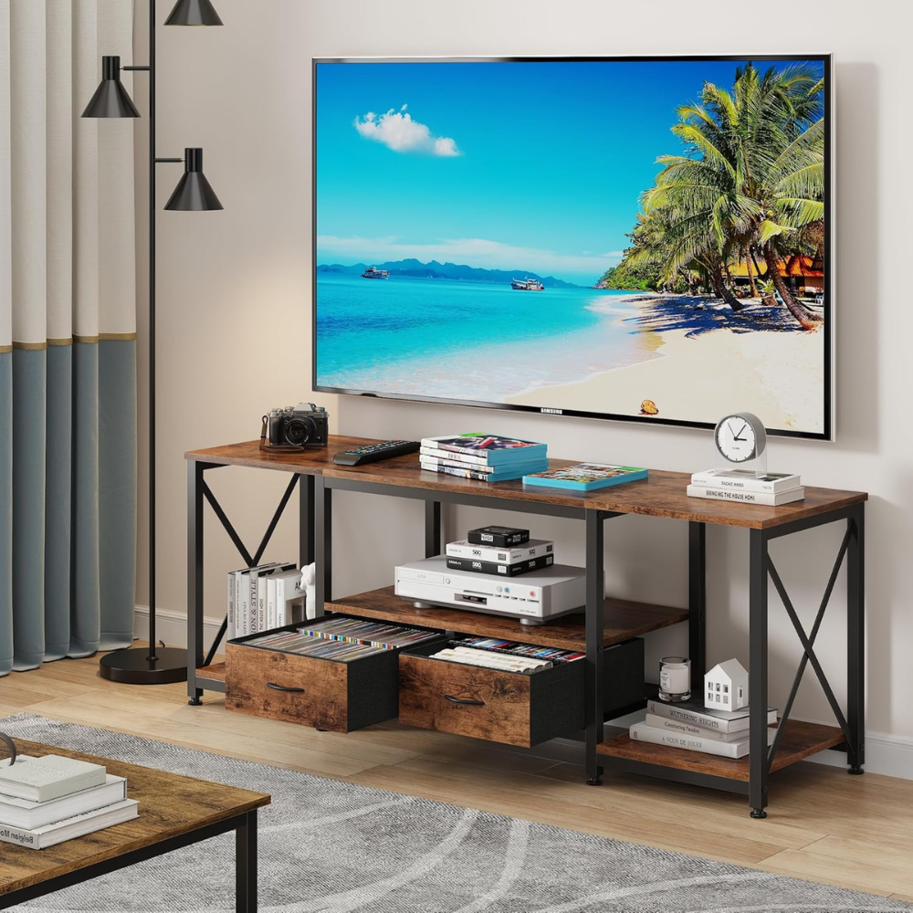Modern TV Stand with 2 Storage Drawers Stylish Entertainment Unit with Heavy Load Capacity &amp; Ample Storage