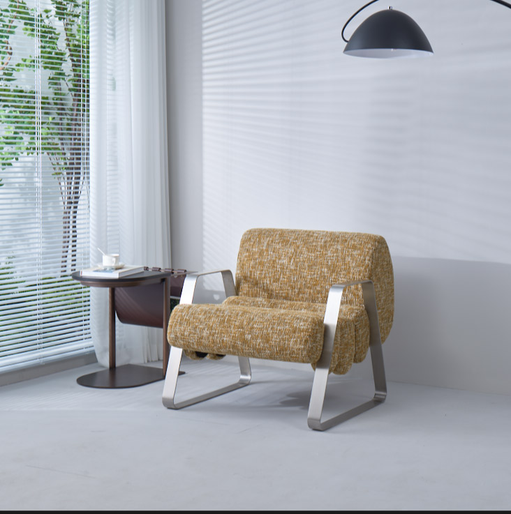 Modern Luxury Metal Frame Adjustable Reclining Lounge Armchair with Cotton Linen Cover for Living Room Home Office &amp; Hotel Use