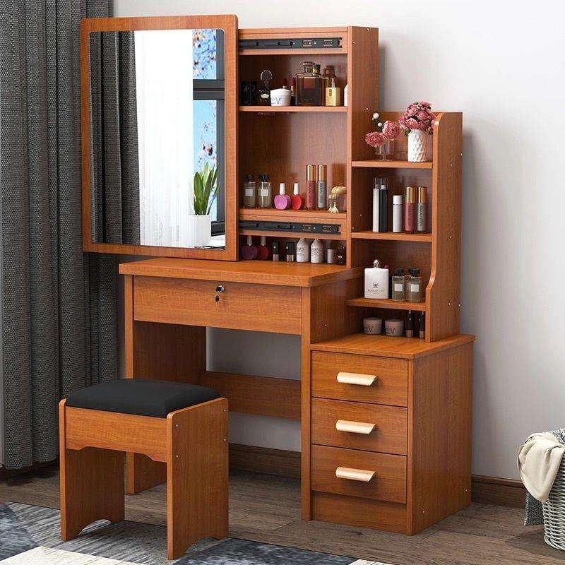 Modern Bedroom Wooden Tocador Vanity Dressing Table with Sliding Doors Lighted Mirror Foldable Design Removable Drawers