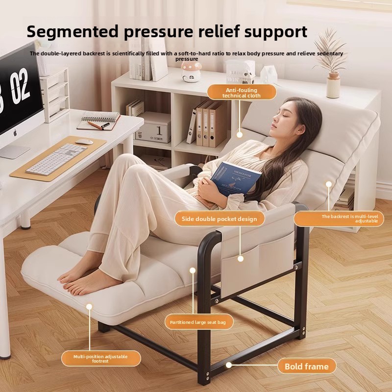 Modern Fabric Foldable Recliner Chair with Storage Box-Home Balcony &amp; Office Use Lazy Sofa &amp; Nap Chair