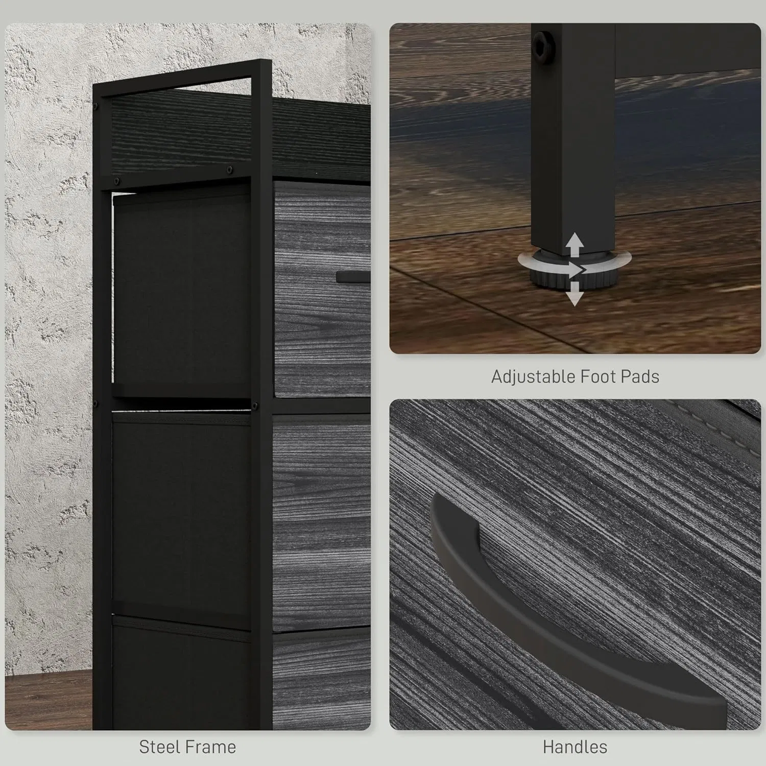 Contemporary Steel Frame Drawer Chest for Stylish Living Room Storage