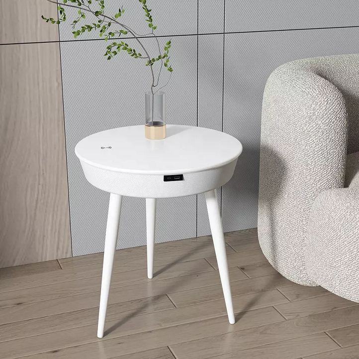 Luxury Modern Side Table with Wireless Charge USB Ports Stereo Speaker Bedroom Furniture Smart End Table