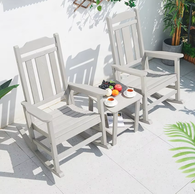 Outdoor Patio Leisure Rocking Chair Commercial Bulk Custom Plastic Wood Waterproof Chair for Event Villa Portable Eco-Friendly
