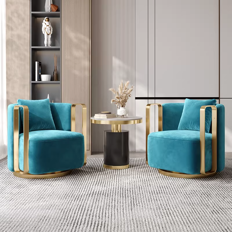 Luxurious Modern Stainless Steel Armchair Italy Postmodern Accent Swivel Revolving Chair Living Room Bedroom Bar Hotel Leisure