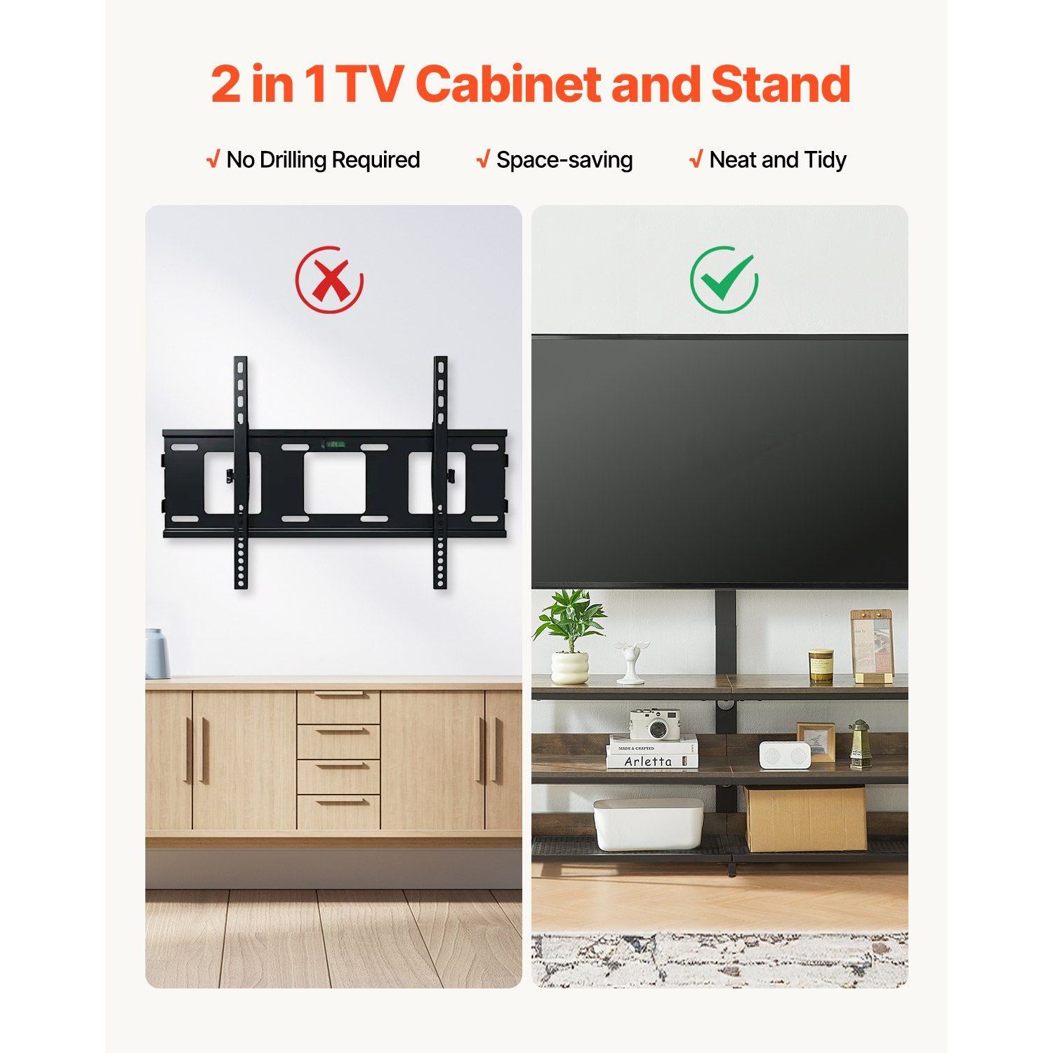 48\" TV Stand with Mount for TVs 75\" Entertainment Center Power Outlet Height Adjustable Console Mount Stand Alone TV Console