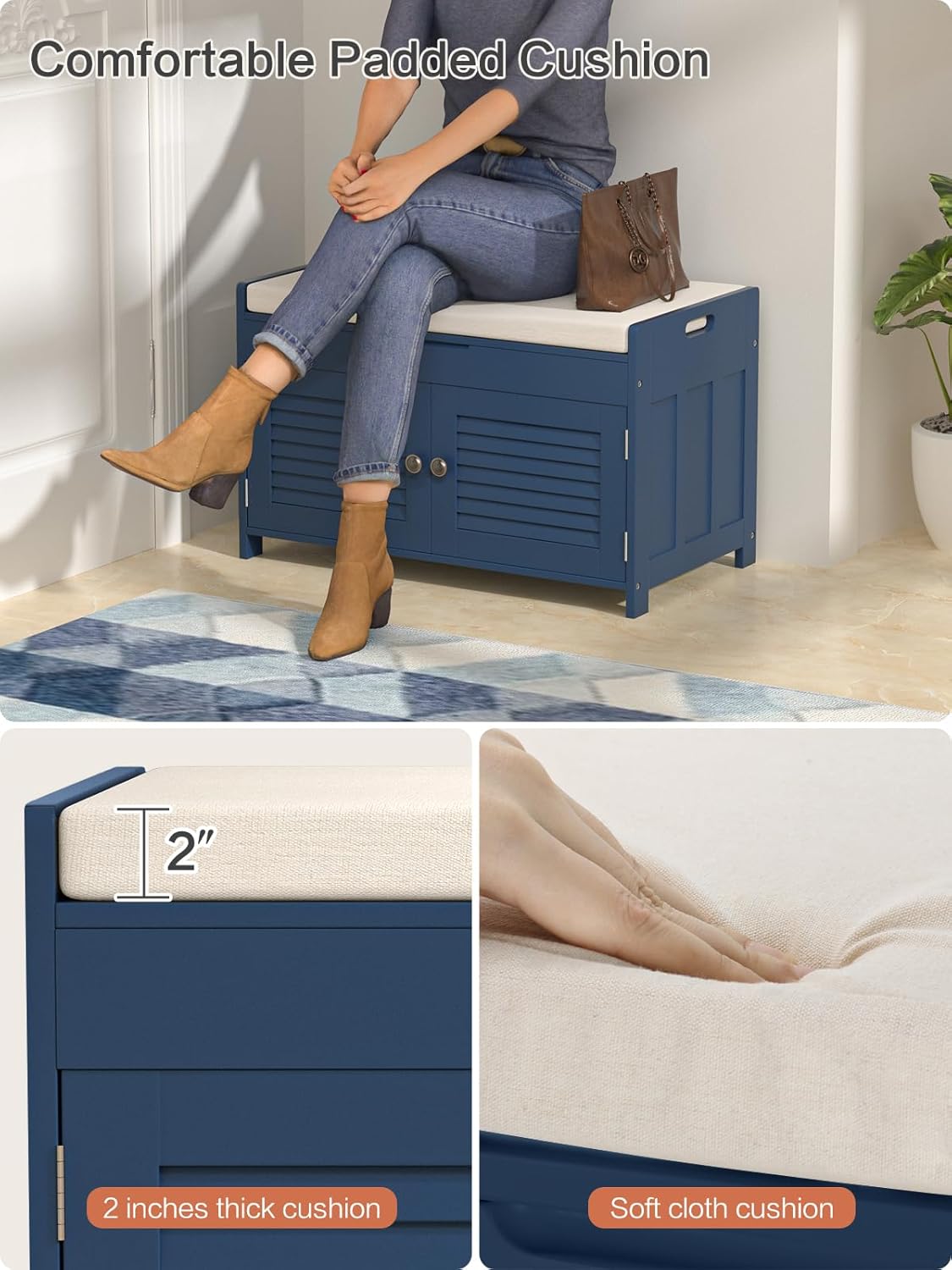 Entryway Shoe Storage Rack with Cushion for Mudroom