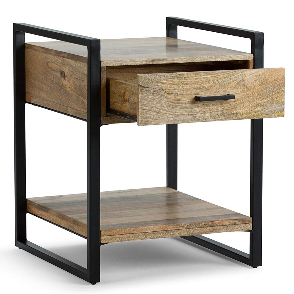 Modern Industrial Wood End Side Table for Living Room Home Furniture