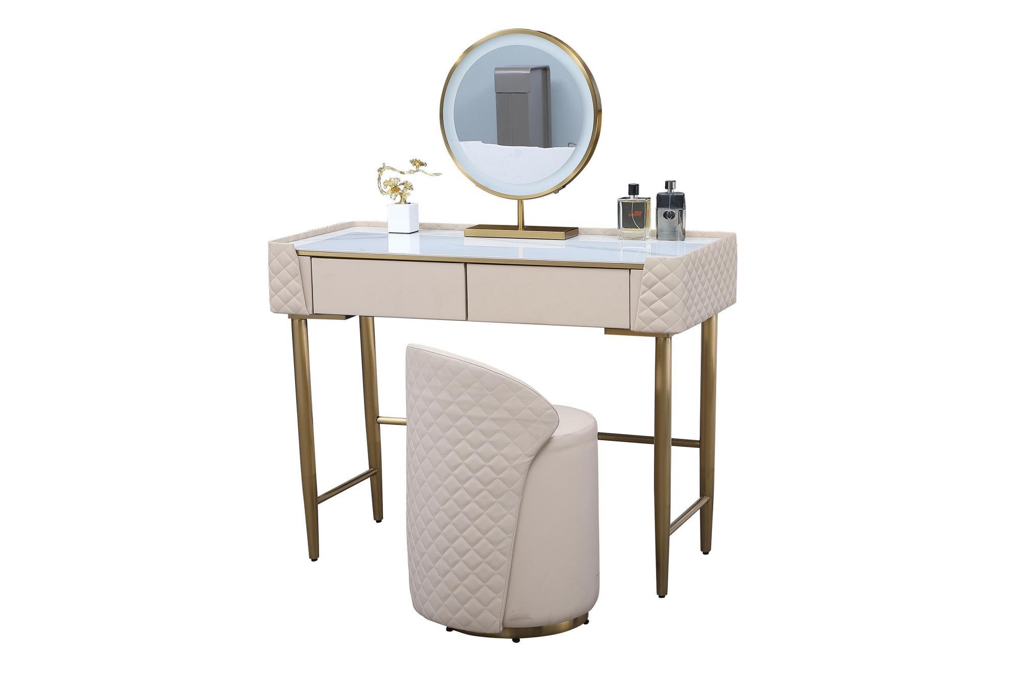 Modern Foldable 120x40x75cm Mirrored Vanity Dressing Table with LED Lighted Mirror and 2 Drawers for Bathroom