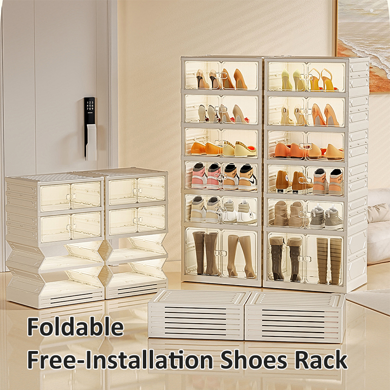 DAYOOH 3 Layer Easy-to-Install Shoe Organizer Household Portable Durable Foldable Plastic Shoe Cabinet with Magnetic Door