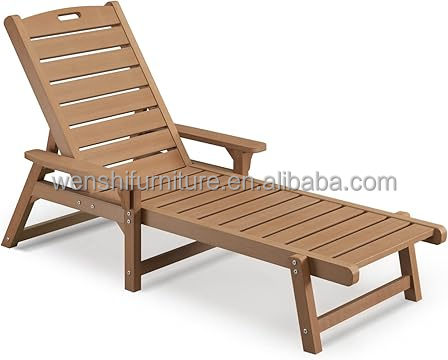 Lounge Chair With Adjustable Backrest All-Weather Polyethylene Wood Lounge Chair Bed Suitable for Poolside Porch Terrace