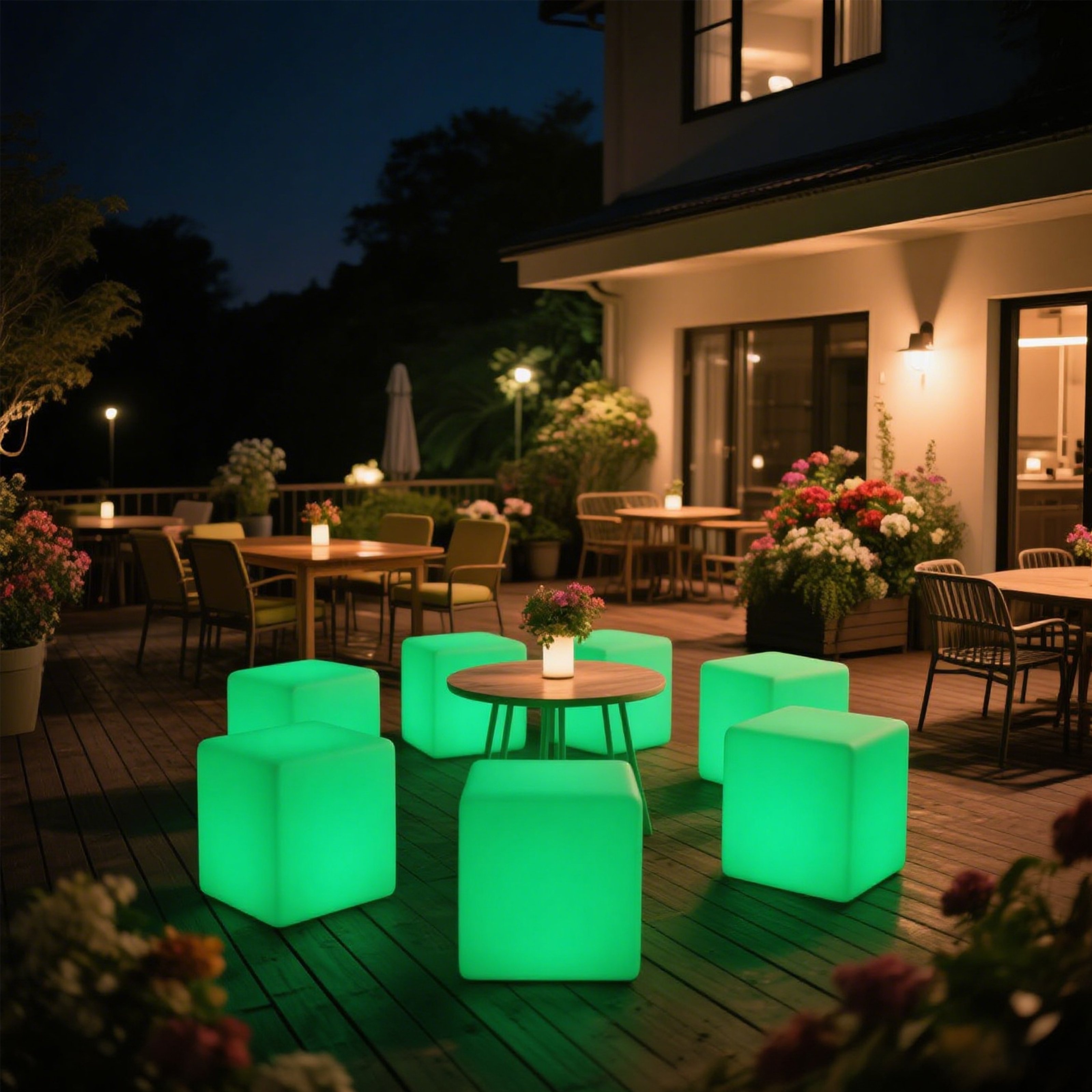 Custom Logo LED Furniture Outdoor Bar Stools and Lounge Set-Cube Chair Table and Chairs for Outdoor Party Christmas and Event