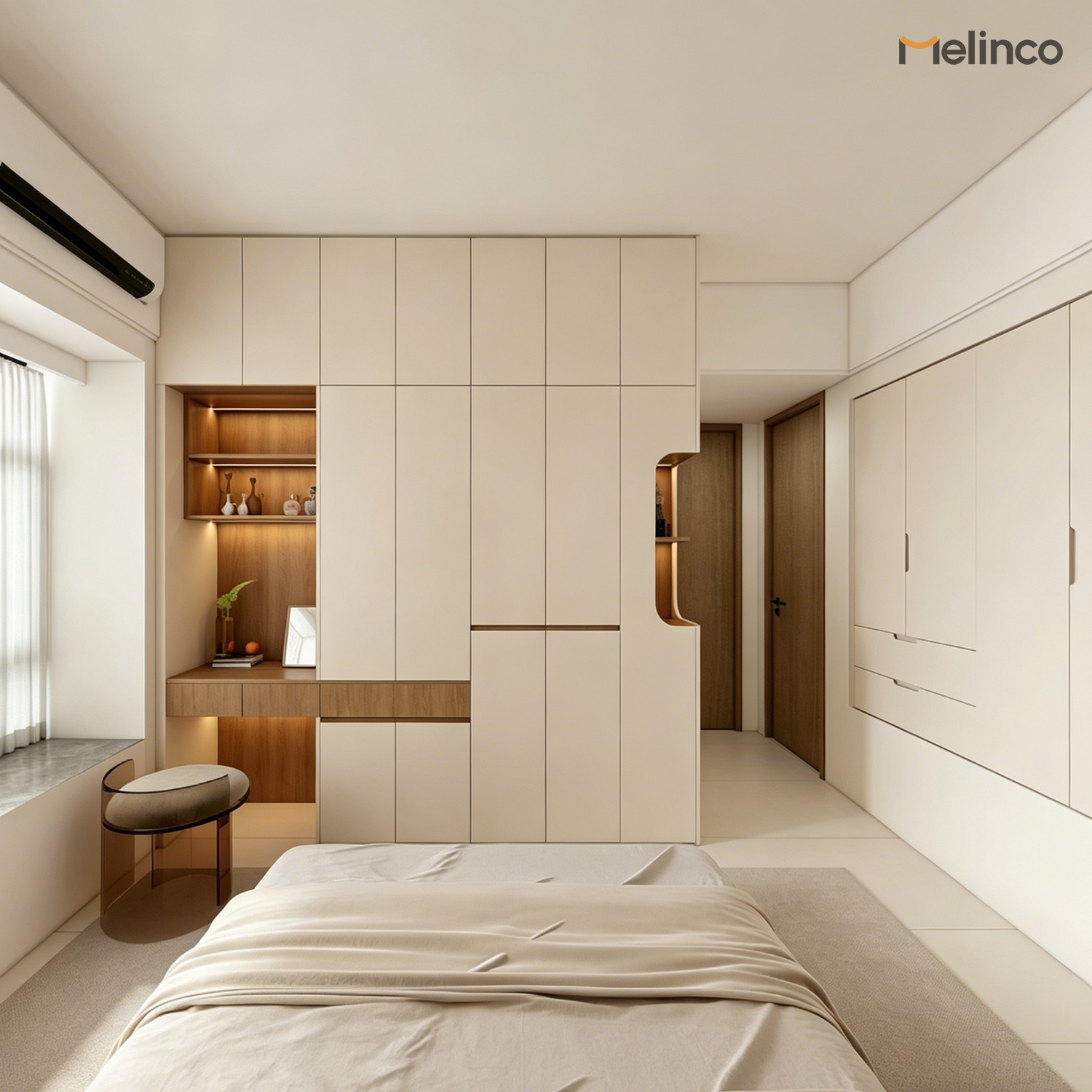 Melinco Custom Same Color Door Wall Cabinet System One-stop Solution Master Bedroom Cloakroom Walk-in Closet Storage Wardrobe