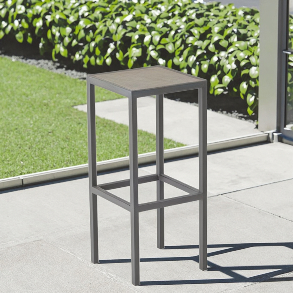 Modern Durable &amp; Stable Commercial Aluminum Frame Bar Stool with Detachable Faux Wood Seat for Hotel Outdoor Dining Kitchen Use
