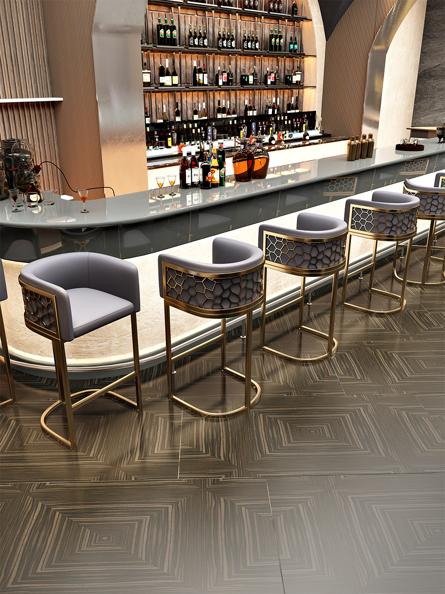 Modern Steel Bar Stool Light Luxury High Backrest for Living Room Hotel School Outdoor Use