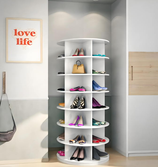 Smart Intelligent Full-Height 360 Degree Rotating DIY Wood Shoe Rack Cabinet Mirror Door Modern Home Furniture for Hallway