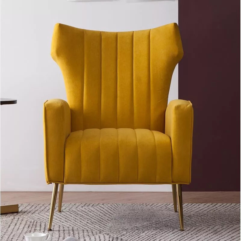 Velvet Wingback Accent Chair Front View