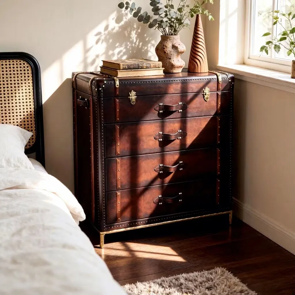 Vintage Retro American Steamer Trunk Chest with 3 Drawers for Living Room