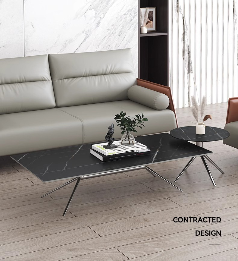Black Rectangle Round Coffee End Table Detail