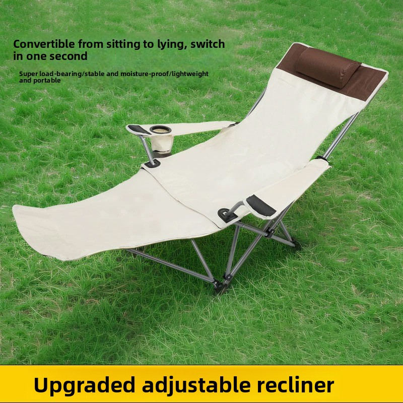 Outdoor Folding Lounge Chair Camping Beach Reclining Portable Adjustable Backrest Small Stool Outdoor Furniture