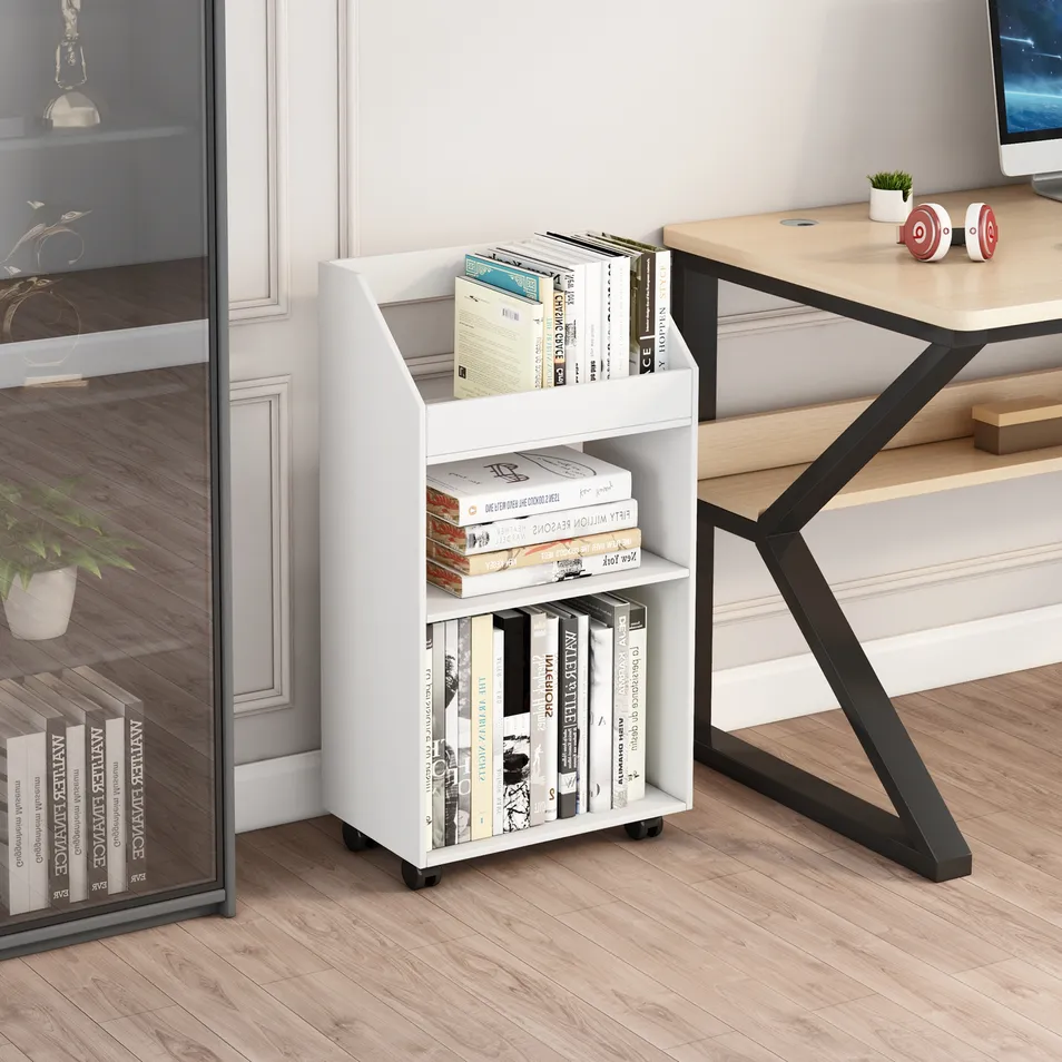3-Tier White Ladder Shelf Bookshelf Freestanding for Living Room Storage