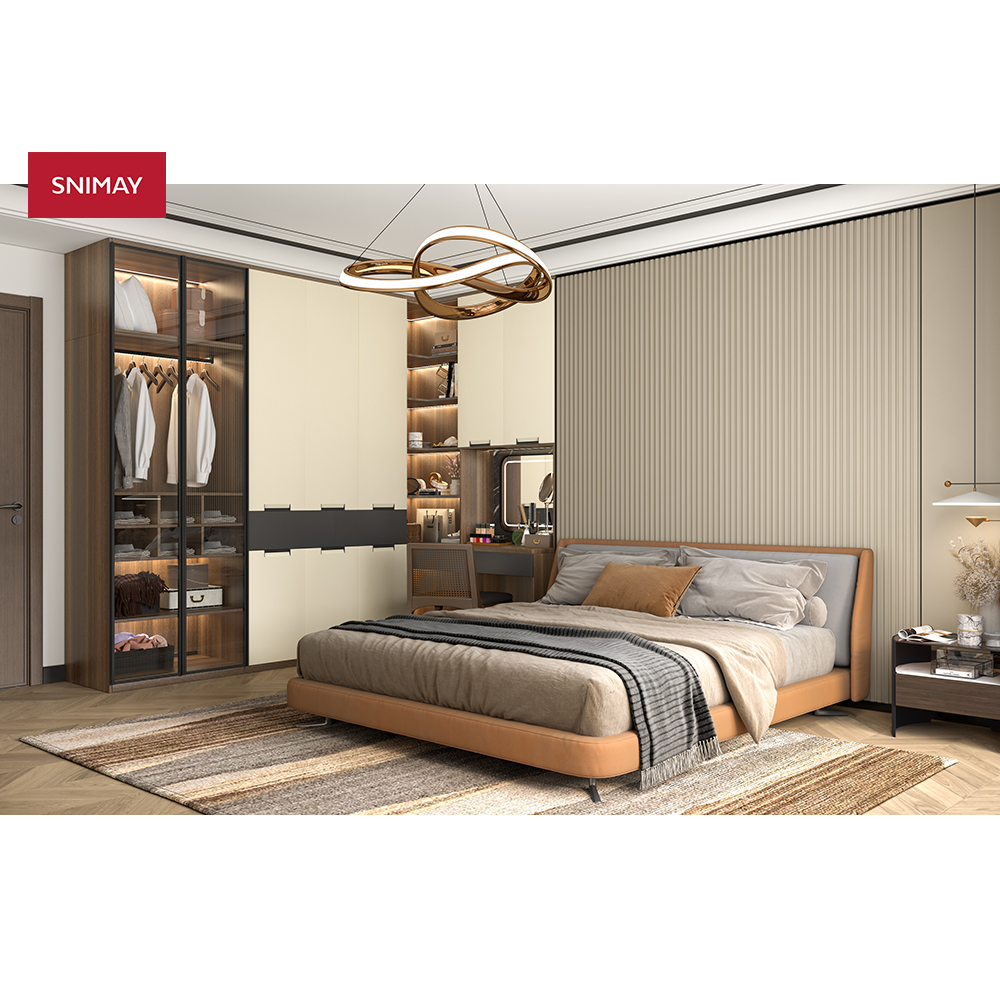 Snimay Factory Custom Make Bedroom Furniture New Design Modern Durable Combination Wooden Glass Door Swing Wardrobe Cabinet
