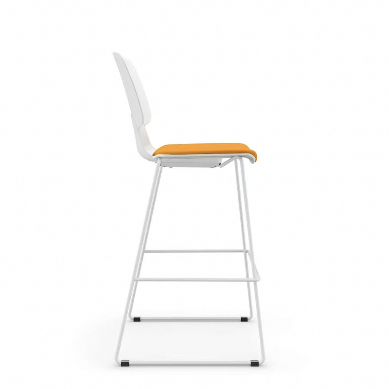 Modern High Bar Stool with Padded Seat, Plastic Backrest and Steel Frame for Kitchen Island, Bar Counter, and Cafe Use