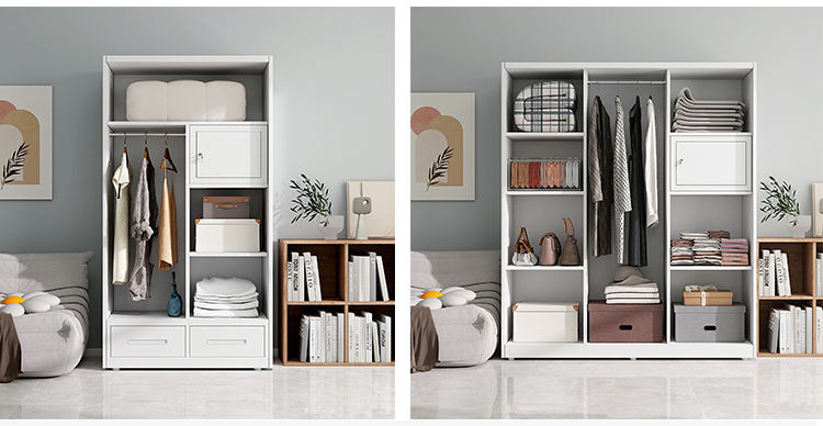 Metal Wardrobe for Clothes Modern 3-Door Sliding Wardrobe with Central Mirror for Bedroom Organization