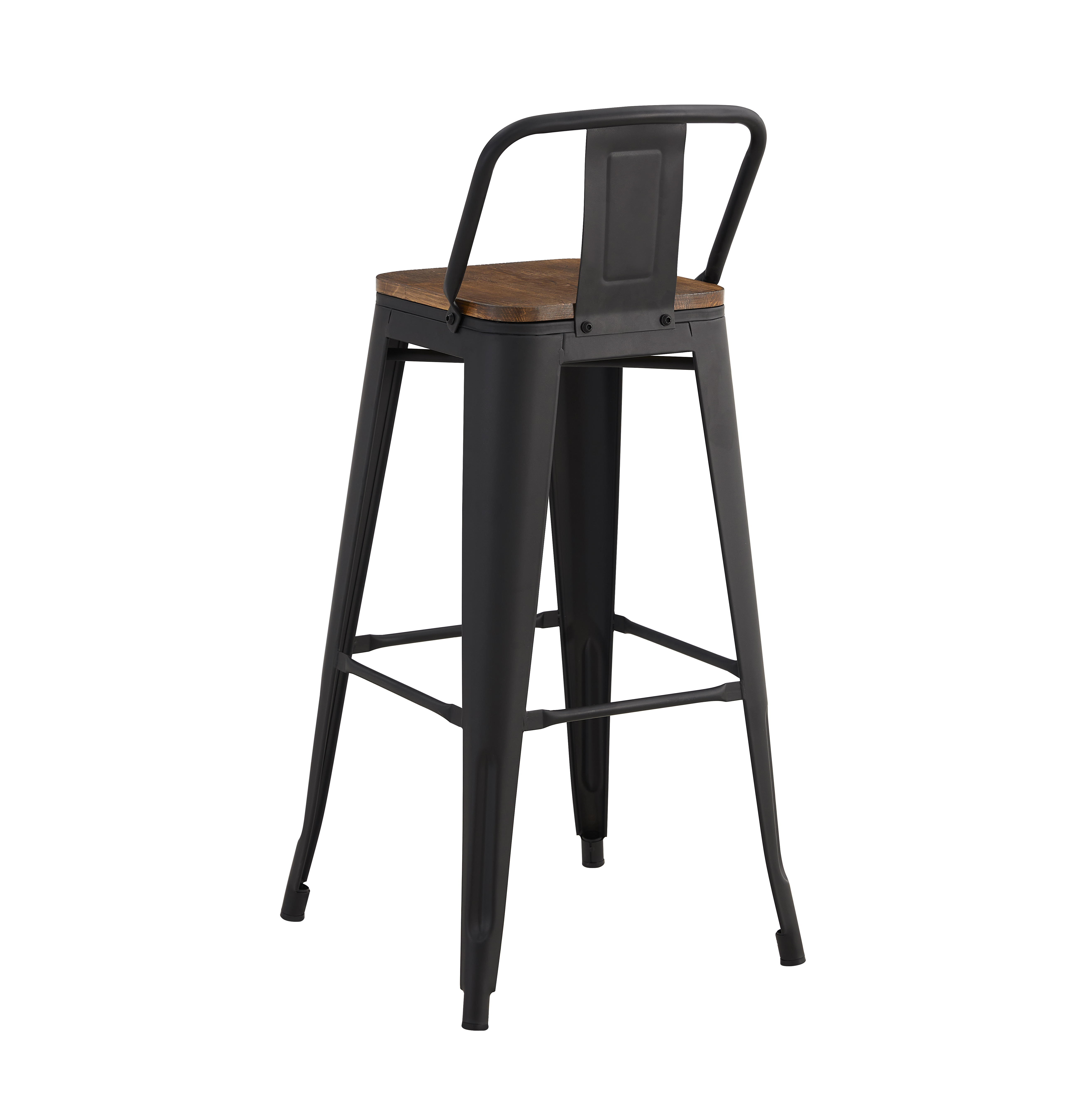 Modern Black Contemporary Iron Bar Stool with Wood Seat Durable Commercial Industrial Design for Kitchen Restaurant Hotel Use