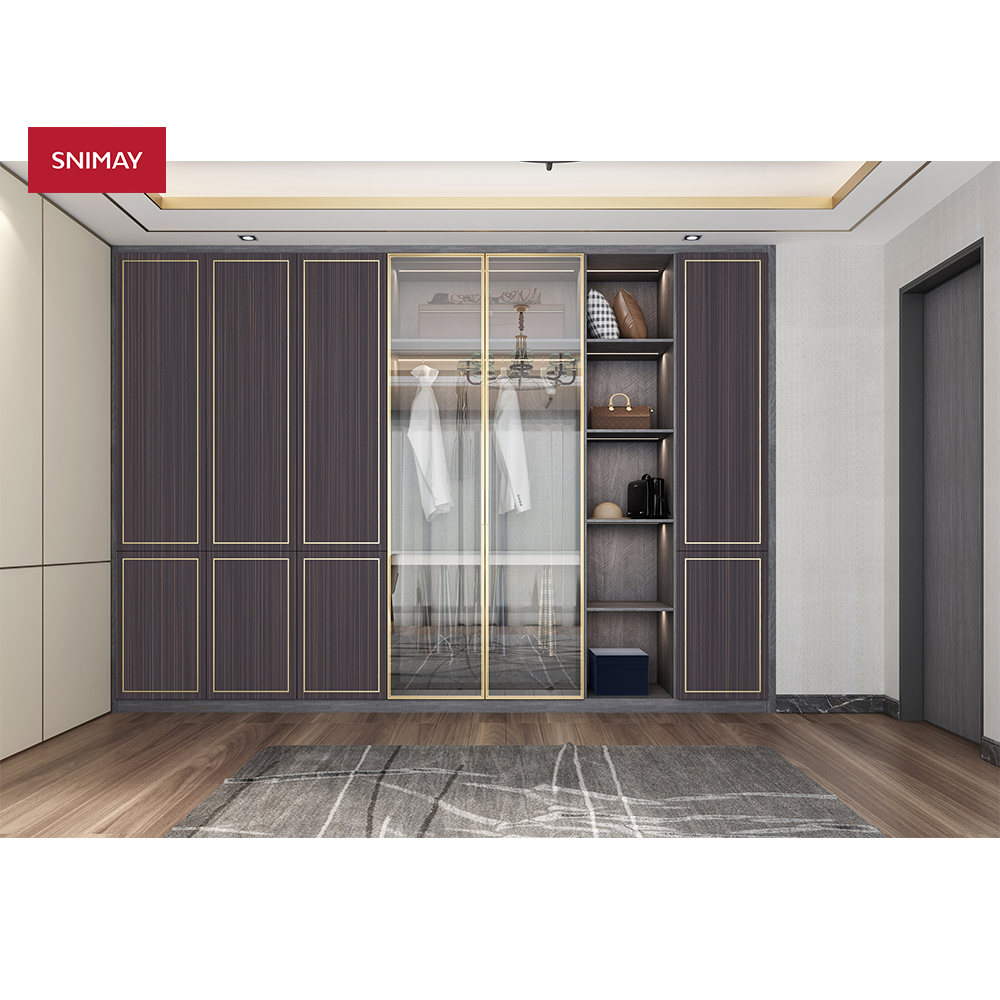Snimay Factory Custom Make Bedroom Furniture New Design Modern Durable Combination Wooden Glass Door Swing Wardrobe Cabinet