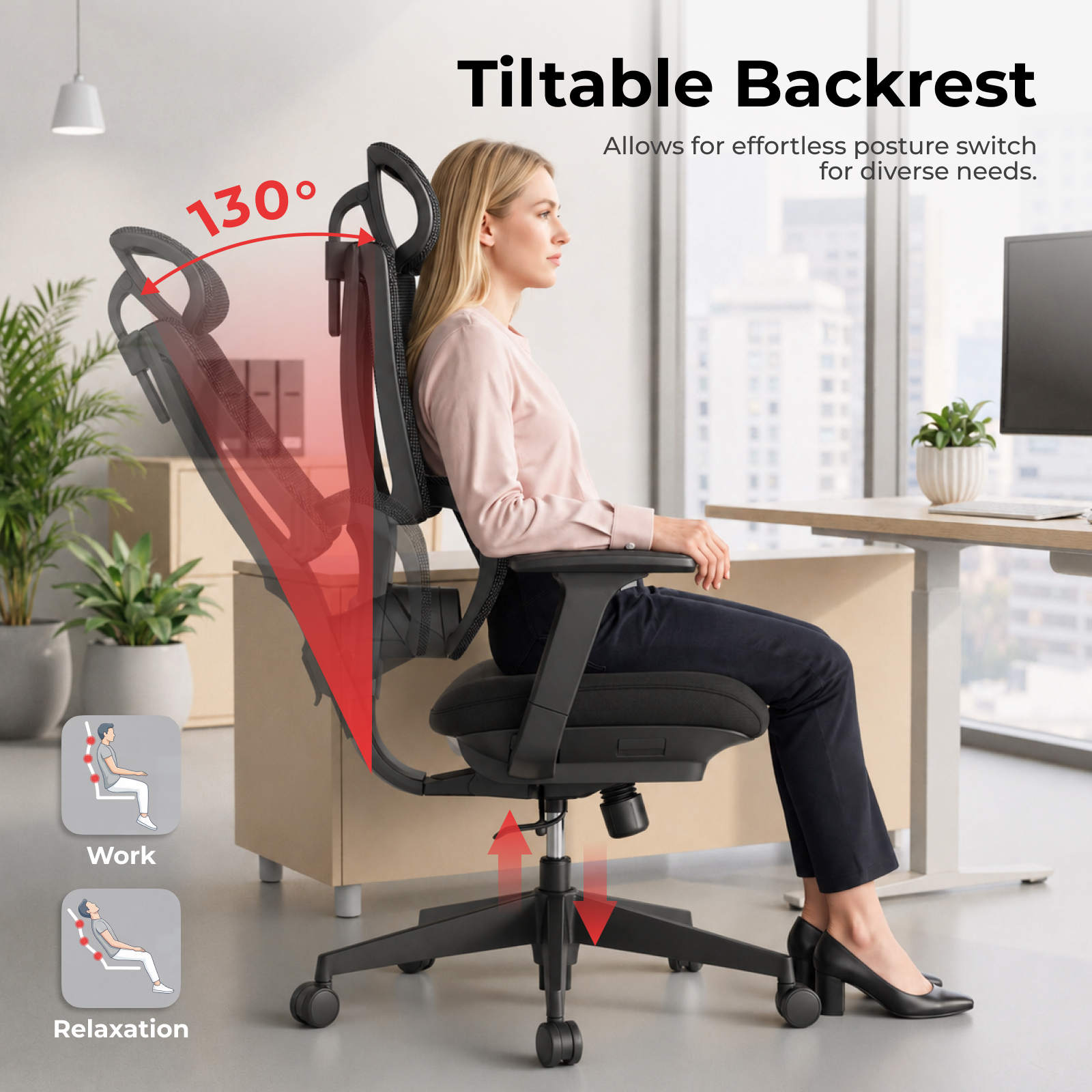 Modern Ergonomic Office Mesh Chair Comfortable Adjustable Swivel Executive Task Chair Seat With Lumbar Headrest Support For Home