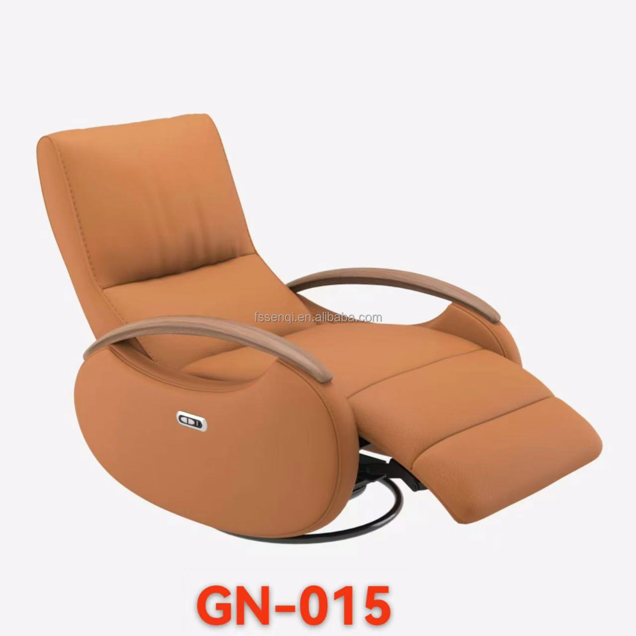 Modern Extendable Genuine Leather electric recliner Chair with Wooden Armrest GN-015