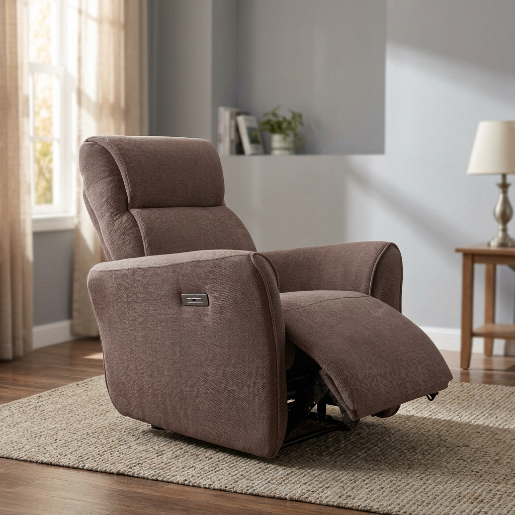 Brown Fabric Recliner Chair Adjustable Power Recliner Armchair Single Seat Lounge Chair for Elderly Home Use