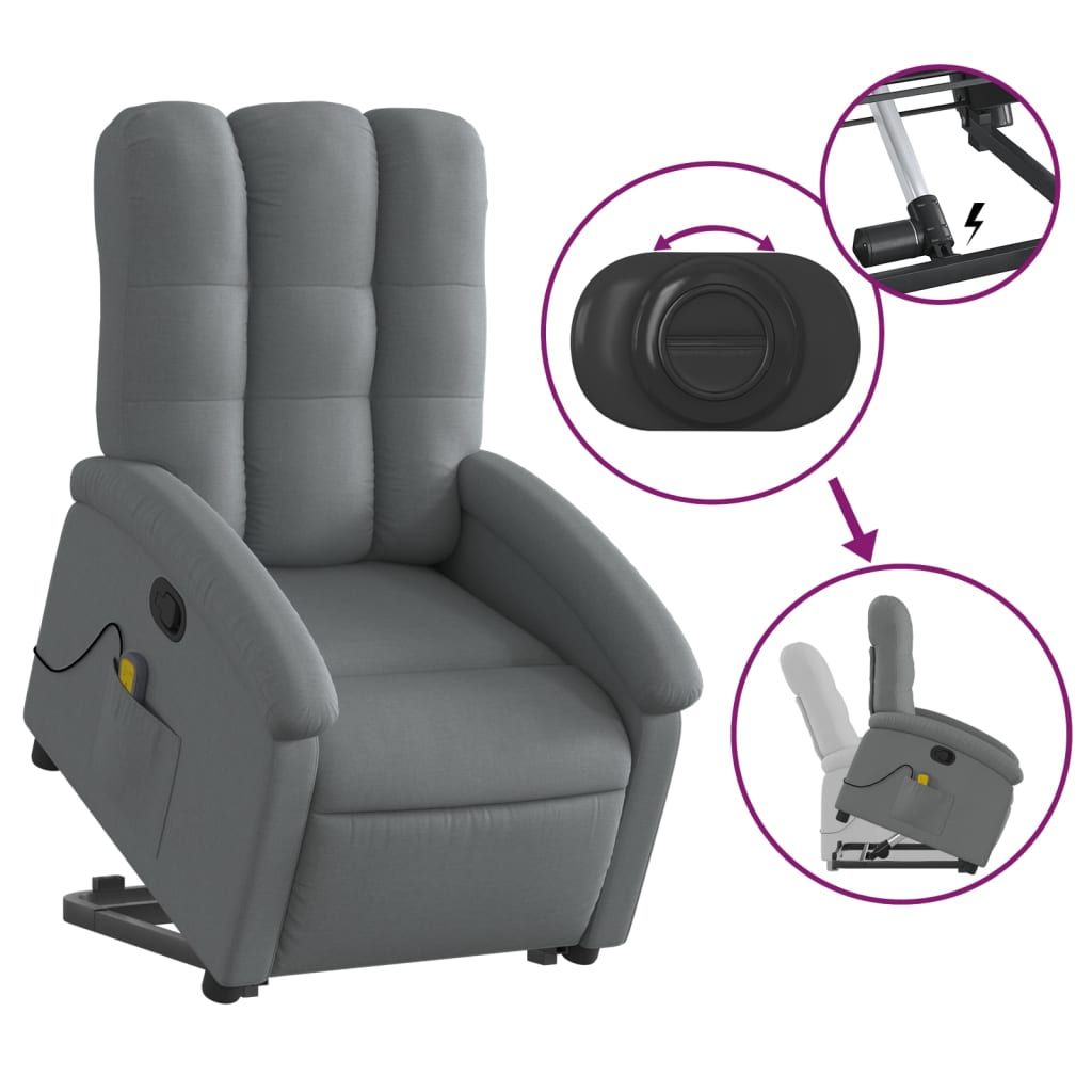 Dark Gray Fabric Stand-Up Massage Recliner Chair