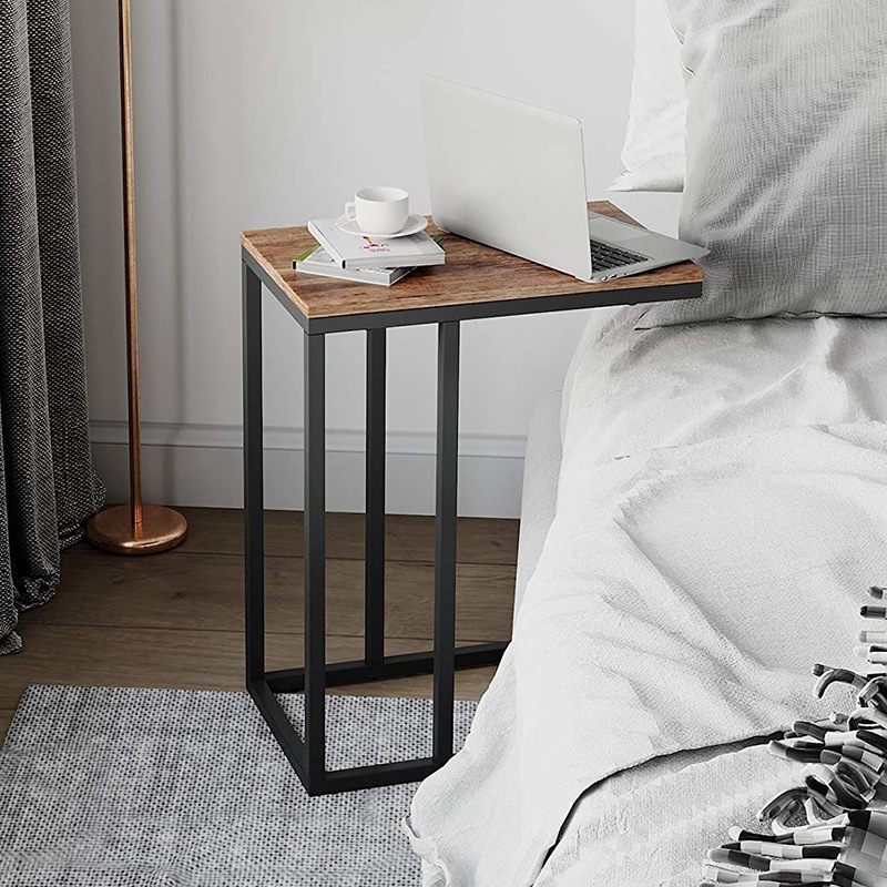 C Shaped End Table Large Desktop Wooden Side Table for Couch Sofa and Bed Living Room Bedroom
