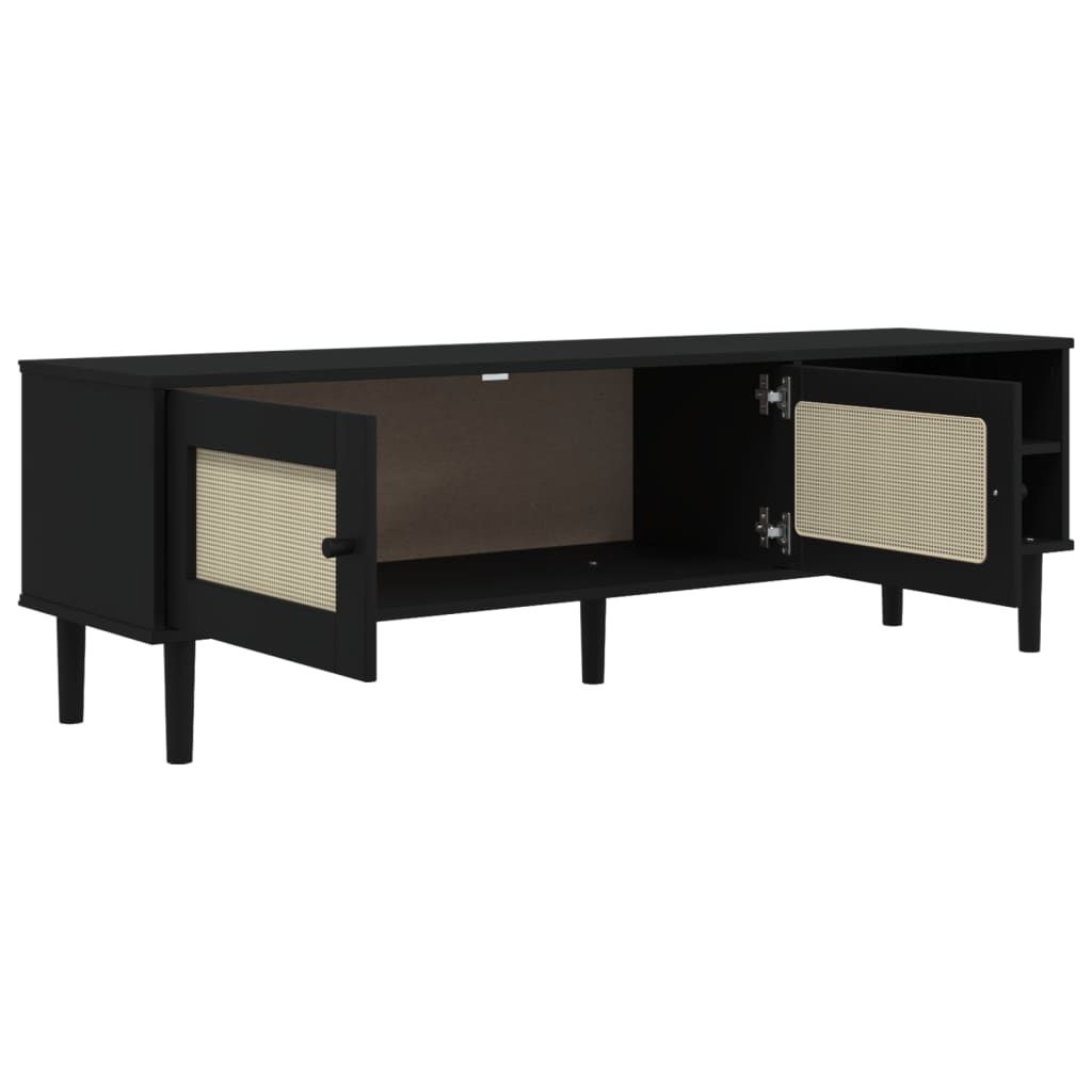 Senja Black Tv Stand 62.2 In X 15.7 In X 19.3 In Solid Wood Modern Storage Living Room Furniture