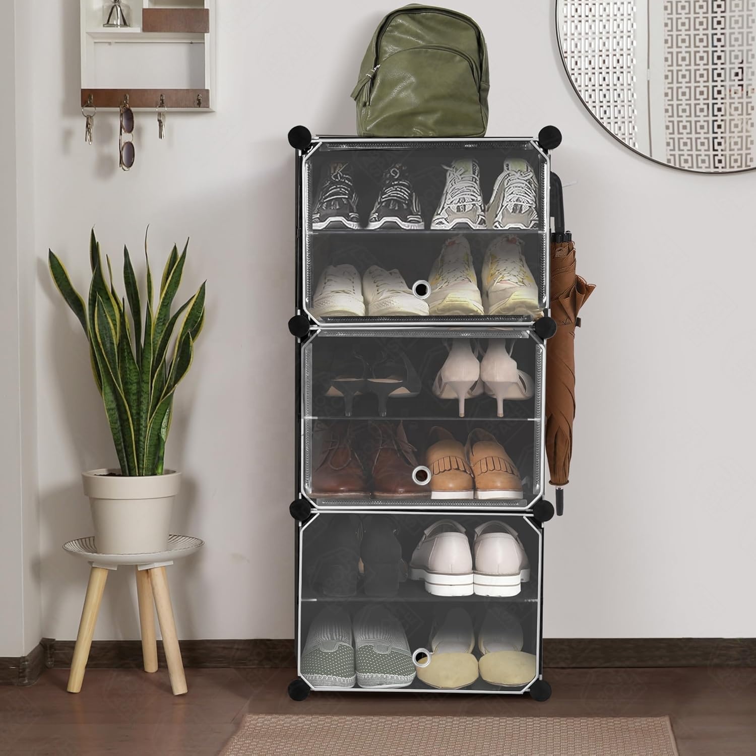 12 Pair Custom Plastic Waterproof Folding Shoe Cabinet Portable Shoe Rack for Home 3 Door Plastic Shelves Shoe Rack Organizer