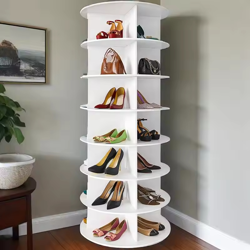 Smart Intelligent Full-Height 360 Degree Rotating DIY Wood Shoe Rack Cabinet Mirror Door Modern Home Furniture for Hallway