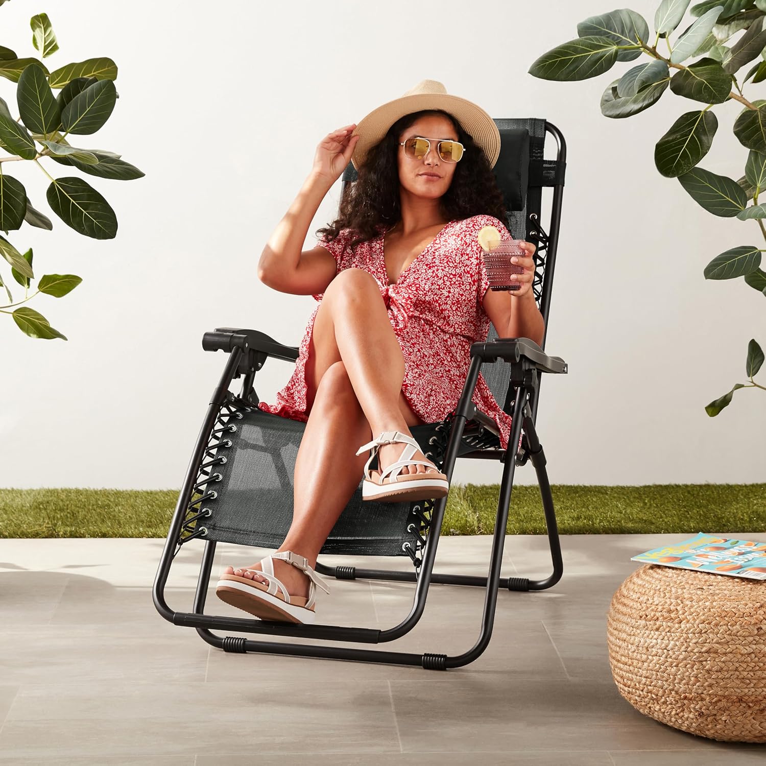 NBT Outdoor Iron Patio Zero Gravity Portable Folding Reclining Lounge Chair Padded Headrest Pillow Weather Resistant Travelling