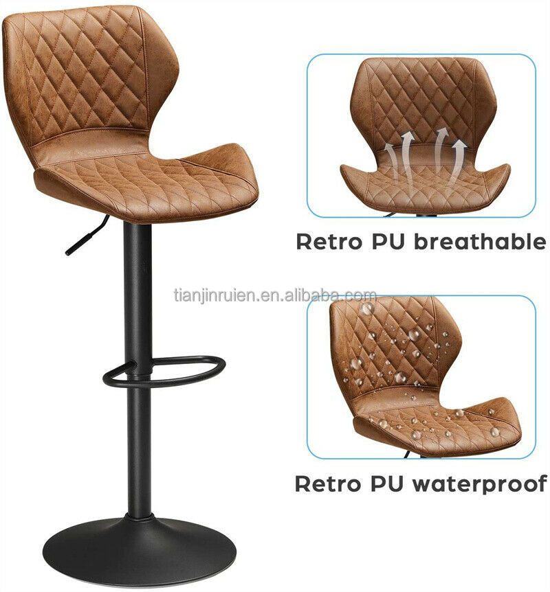 Vintage Industrial Modern Counter Height Adjustable PU Leather Bar Stool for Home Bar & Hotel Use