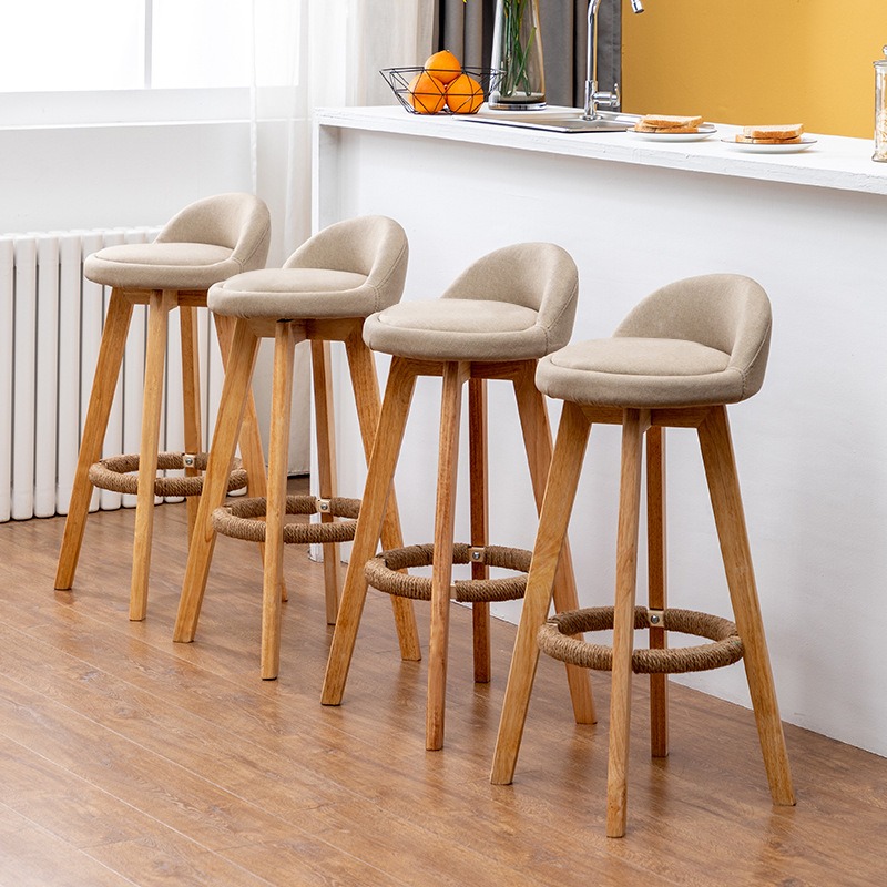 Nordic Antique Nail Leather Luxury Swivel Kitchen Home Wood Wooden Modern Cheap High Stool Bar Chair