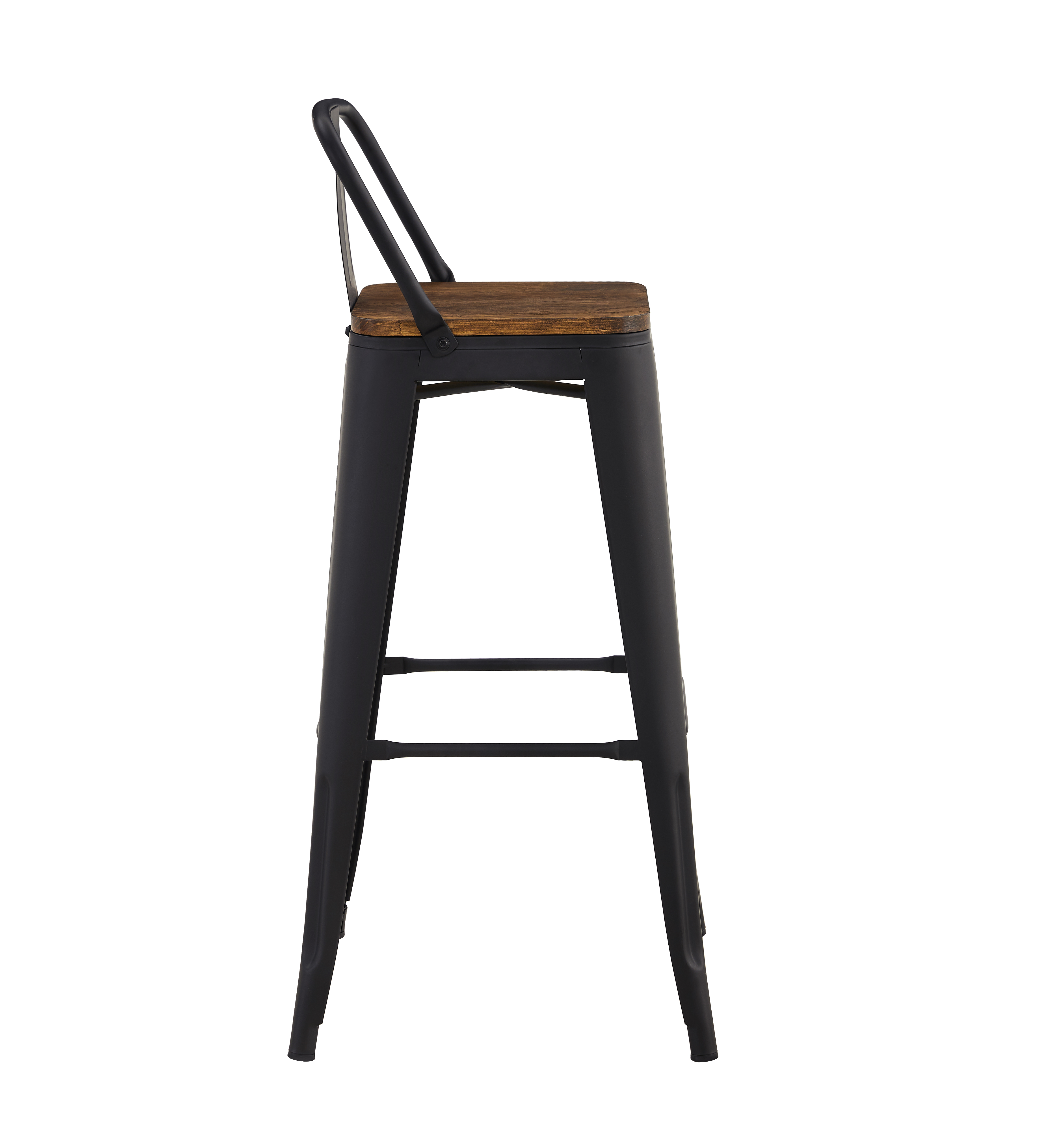 Modern Black Contemporary Iron Bar Stool with Wood Seat Durable Commercial Industrial Design for Kitchen Restaurant Hotel Use