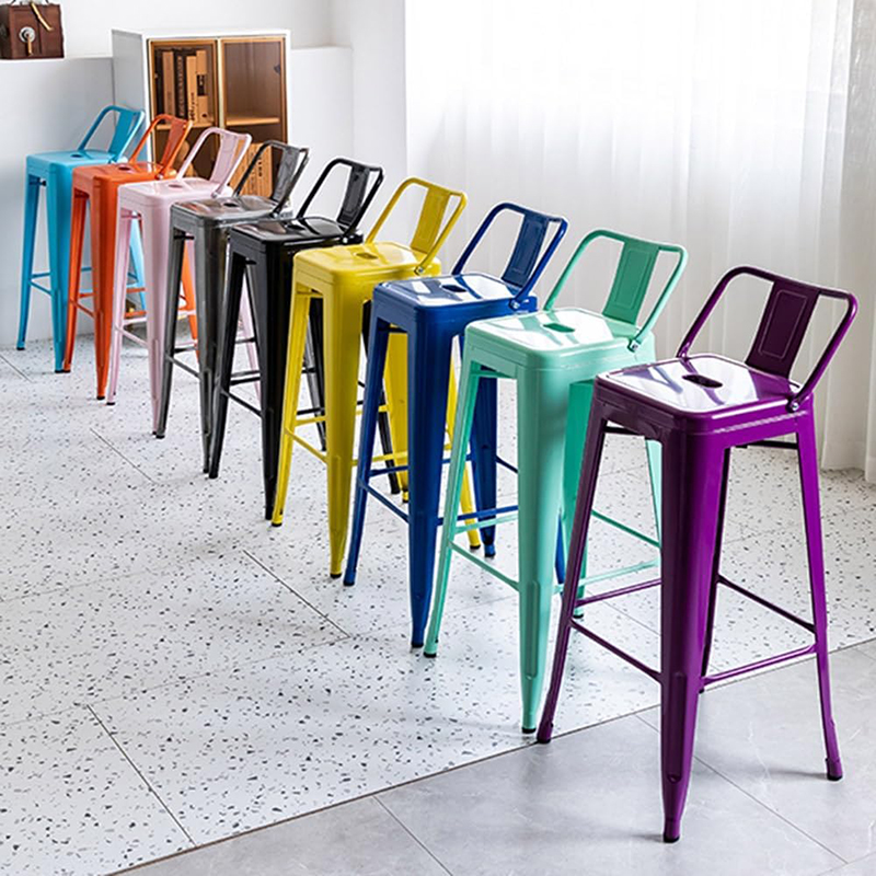 Counter Height Stackable Stools 65/75cm Industrial Metal Bar Dining Chair Stools with Backrest