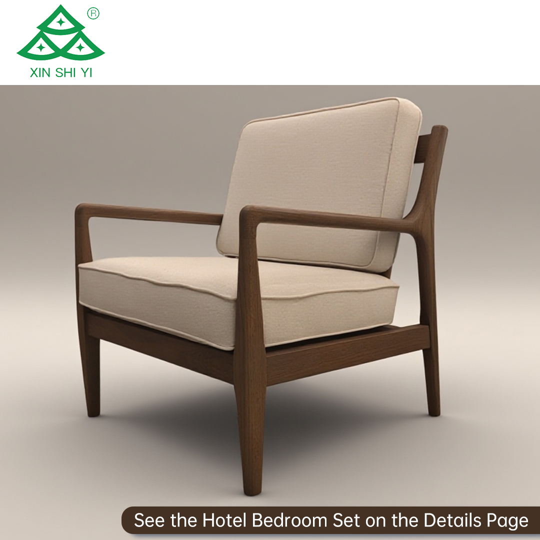 Custom Ash Solid Wood Frame Hotel Chair Indoor Leisure Fabric Cushion Backrest Armchair for Hotel Lobby Bedroom Lounge Chair